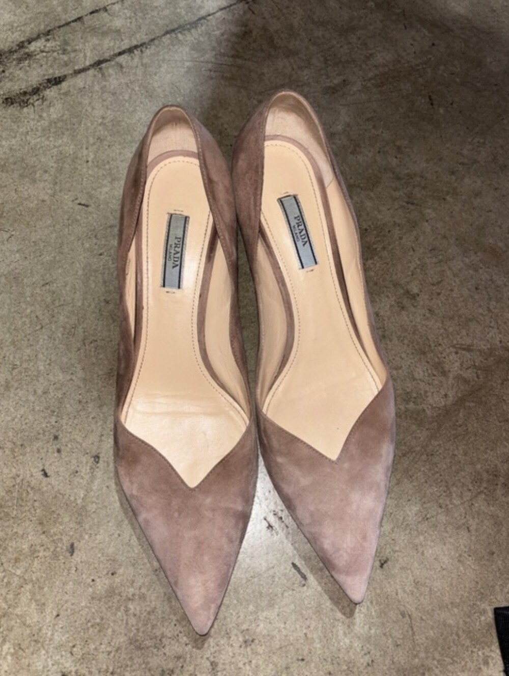 Prada Taupe Blush Pink Dusty Rose Suede Pointed-Toe Heels